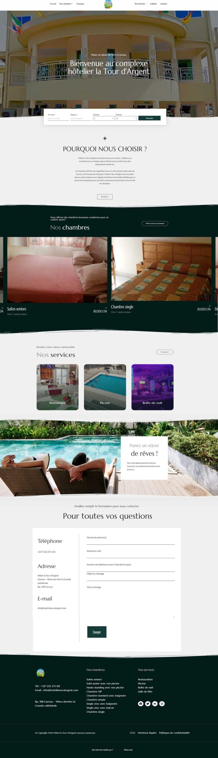 Le site internet de l'Hôtel la Tour d'Argent à Garoua